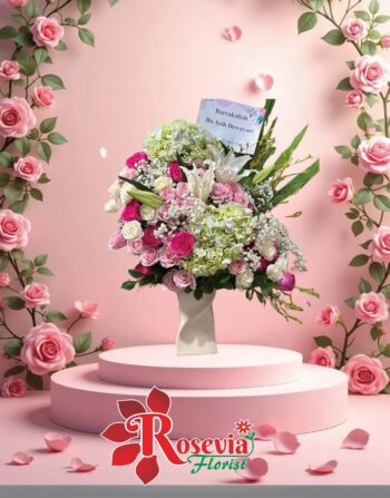 Rangkaian Bunga Meja Pink Elegan – Bunga Meja Palangkaraya