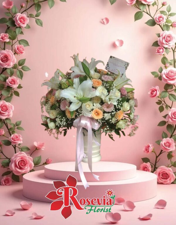 Standing Flower Lily Putih & Rose Soft – Rosevia Banjarmasin