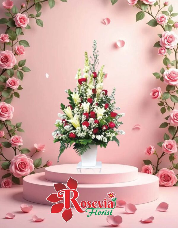 Bunga Meja Putih Merah Premium – Rosevia Florist Banjarmasin
