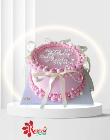 Kue Ulang Tahun Vintage Pink Ribbon - Palangkaraya